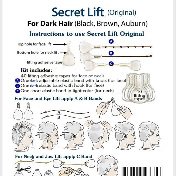 Instant Face, Neck and Eye Lift (Dark Hair) Facelift Tapes & Bands Secre… - Picture 2 of 6